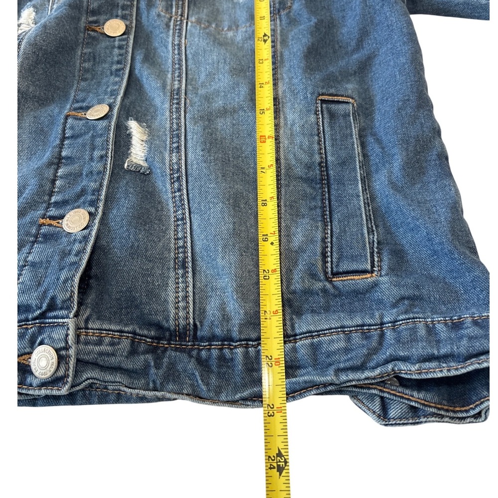 Wax Jean Women Distressed Denim Jacket Medium Wash Blue Ripped Cotton 90091 M - Picture 7 of 7